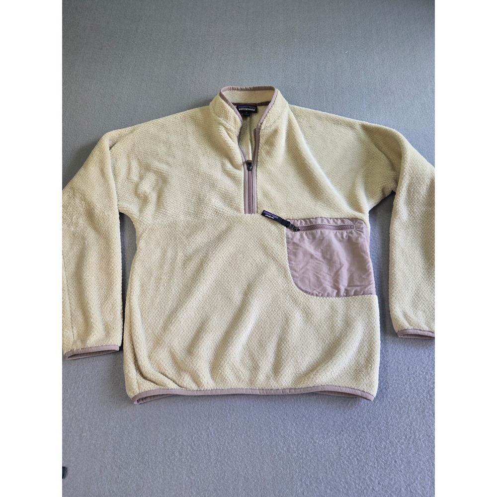 Patagonia Re-Tool Snap-T Pullover Women Medium Cream Purple Quarter Zip Fleece